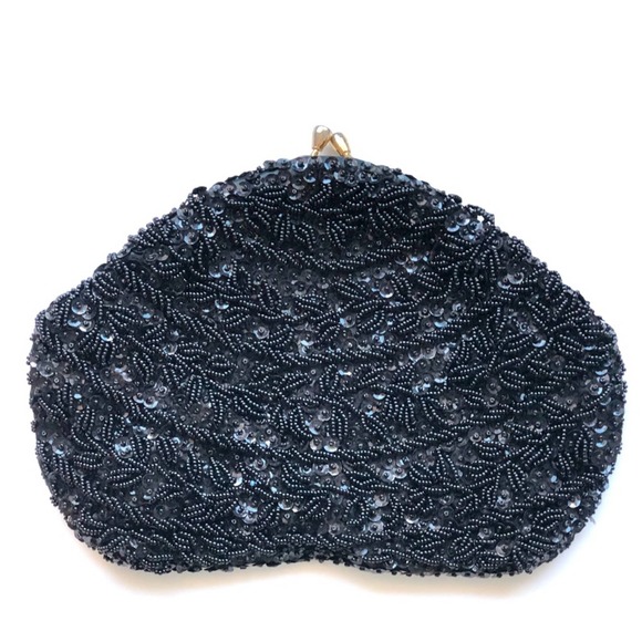 Handbags - Vintage Women's Hand Beaded Black Evening Clutch
